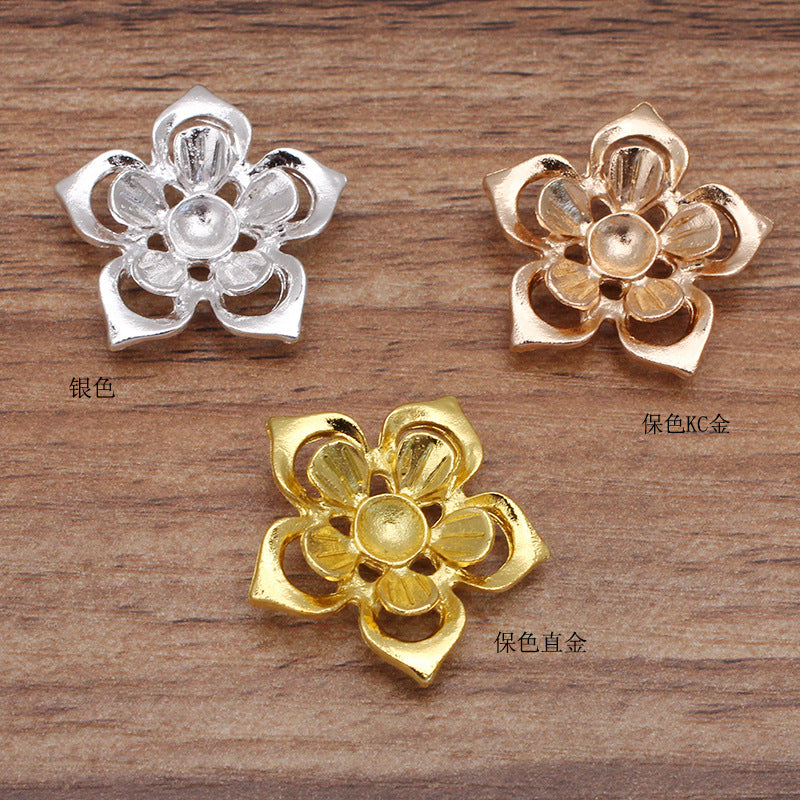 50 Enamel Epoxy Floral Charm Hair String Buckle 18KGP 10mm Round Bead Blank Gemstone Beads Setting