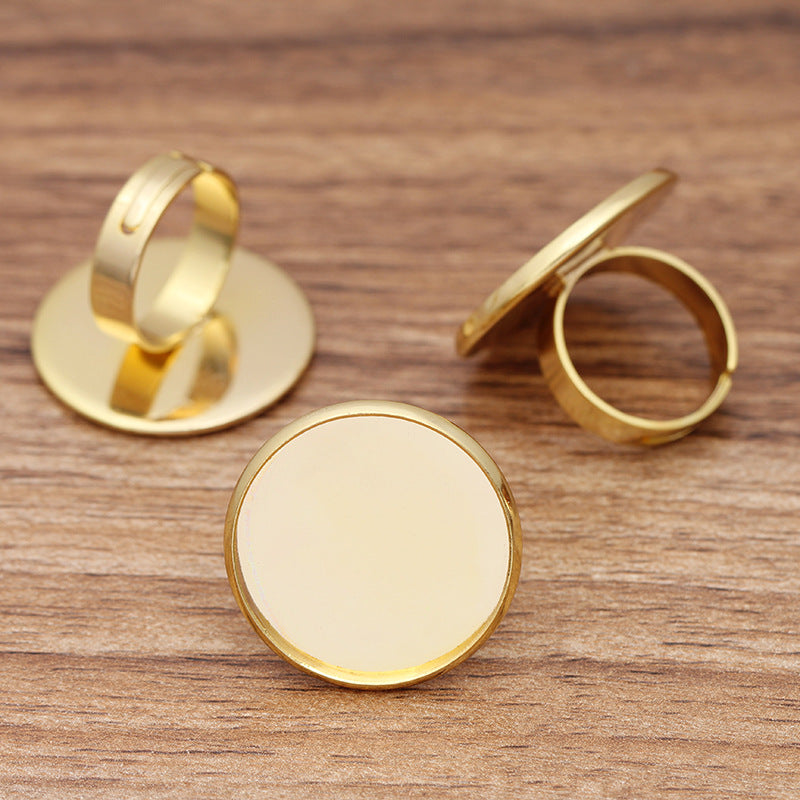 Bague circulaire ouvrable à bord uni, 100, 18KGP, cabochon rond de 25mm, Base vierge, sertissage de pierres précieuses