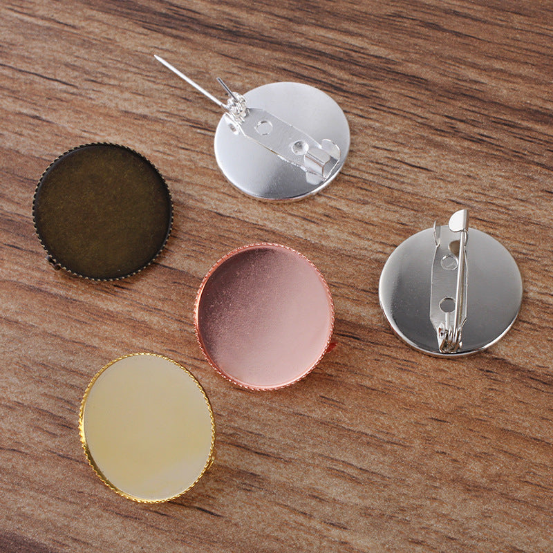 50 Serrated Edge Bezel Cup Safe Brooch Pin 18KGP 20mm 25mm 30mm Round Cabochon Blank Base Gemstone Piece Setting