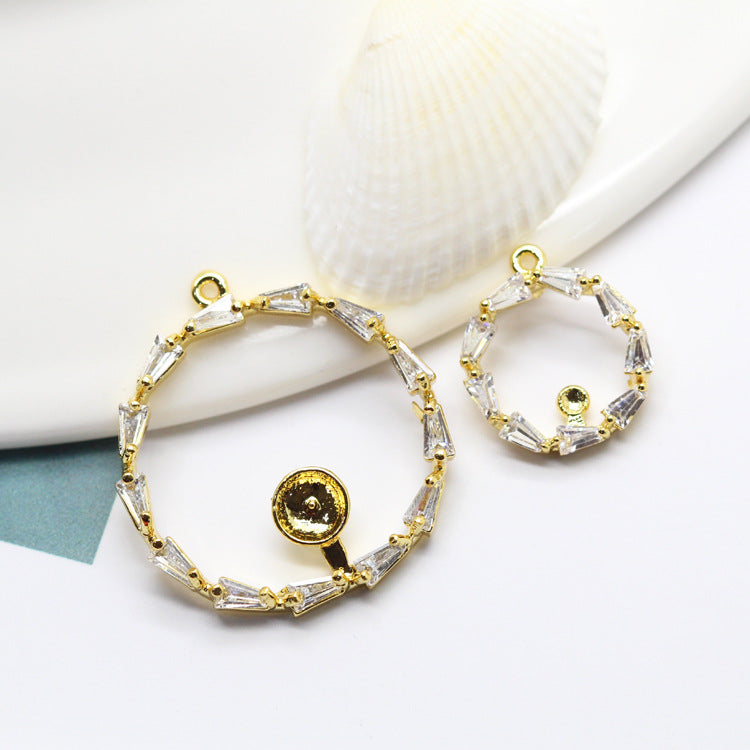 10 pendentifs à breloques ronds en strass ornés de strass 14K GF, perles semi-percées vierges