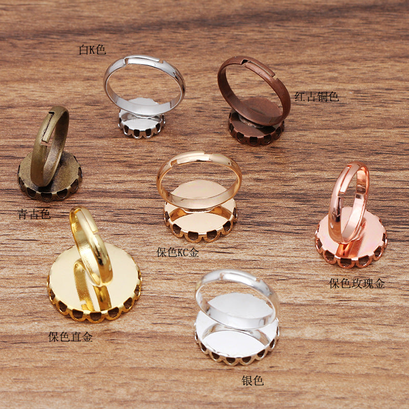 100 Scallop Edge Bezel Cup Ring 18KGP 10mm 12mm 14mm 15mm 16mm 18mm 20mm Round Cabochon Blank Base Gemstone Setting