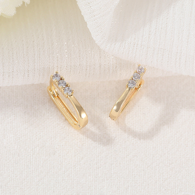 4 Round Rectangle Hoop Earrings Rhinestone Embellished 14K GF Earing