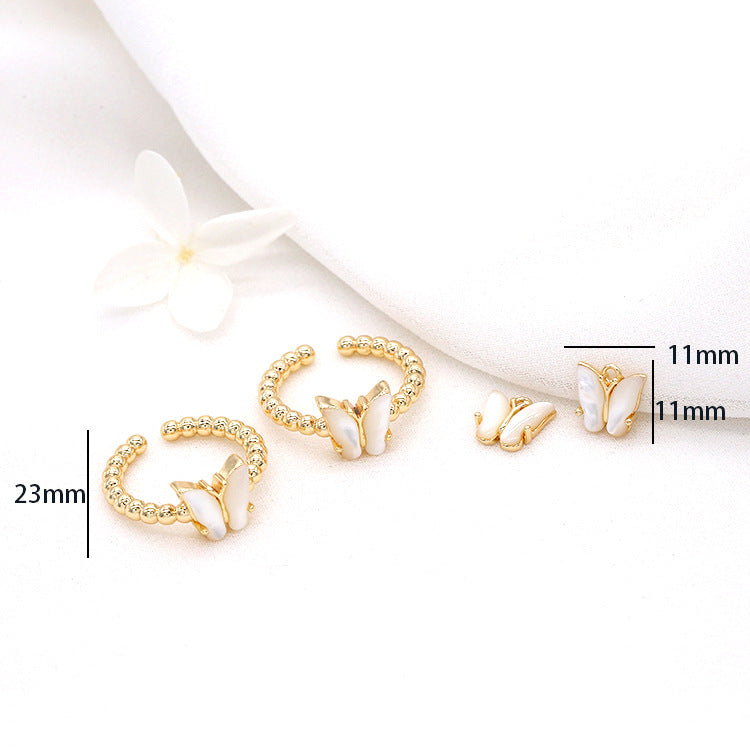 2 papillons en résine strass embelli pendentif à breloque bague de déclaration 14K GF