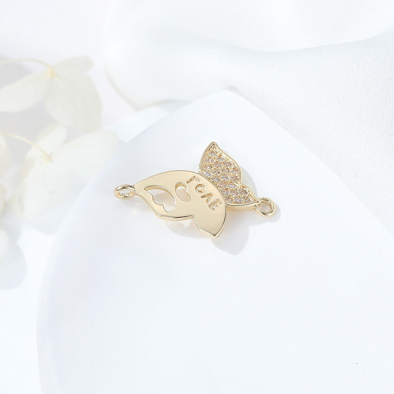 2 connecteurs de charme papillon à double boucle ornés de strass 14K GF