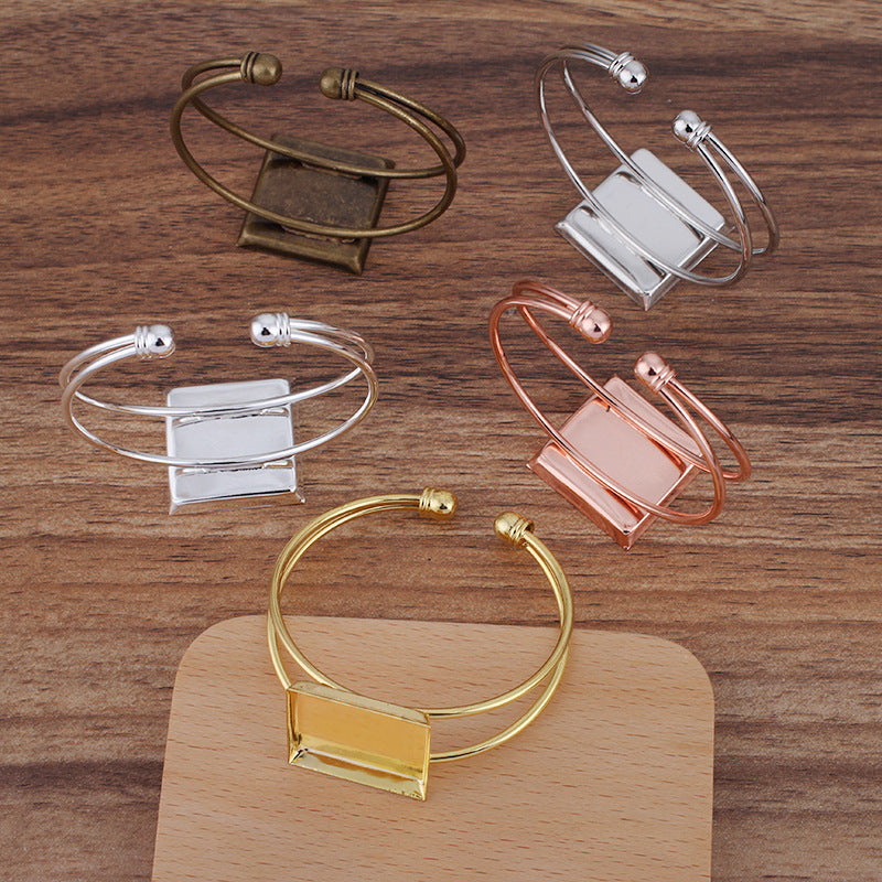 5 Plain Bezel Cup Open Circle Bangle 18KGP 25x25mm Square Cabochon Blank Base Gemstone Setting