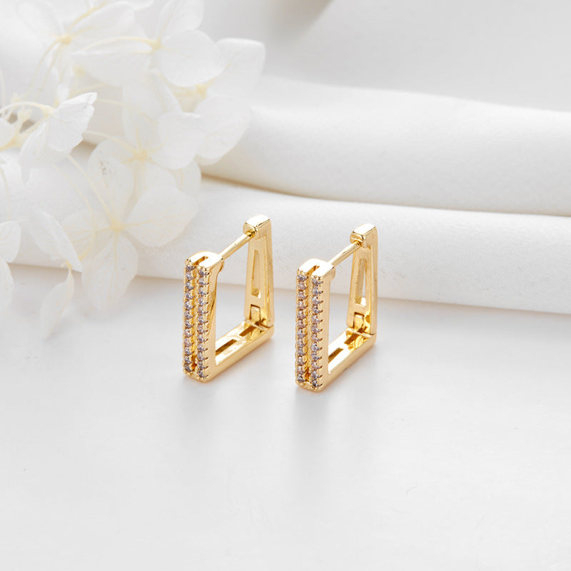 4 hohle Kabelketten-Rechteckkrallen-Stern-Creolen mit Strassverzierung aus 14-Karat-GF-Ohrring