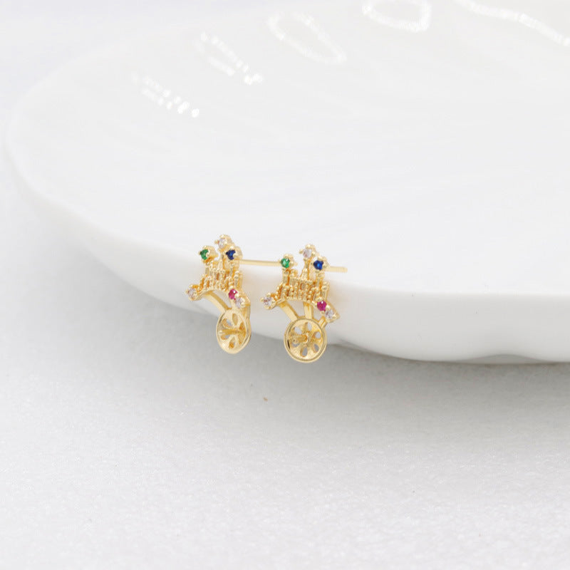 4 Crown Stud Earrings Rhinestone Embellished 14K GF Earing Half Drilled Pearl Bead Blank