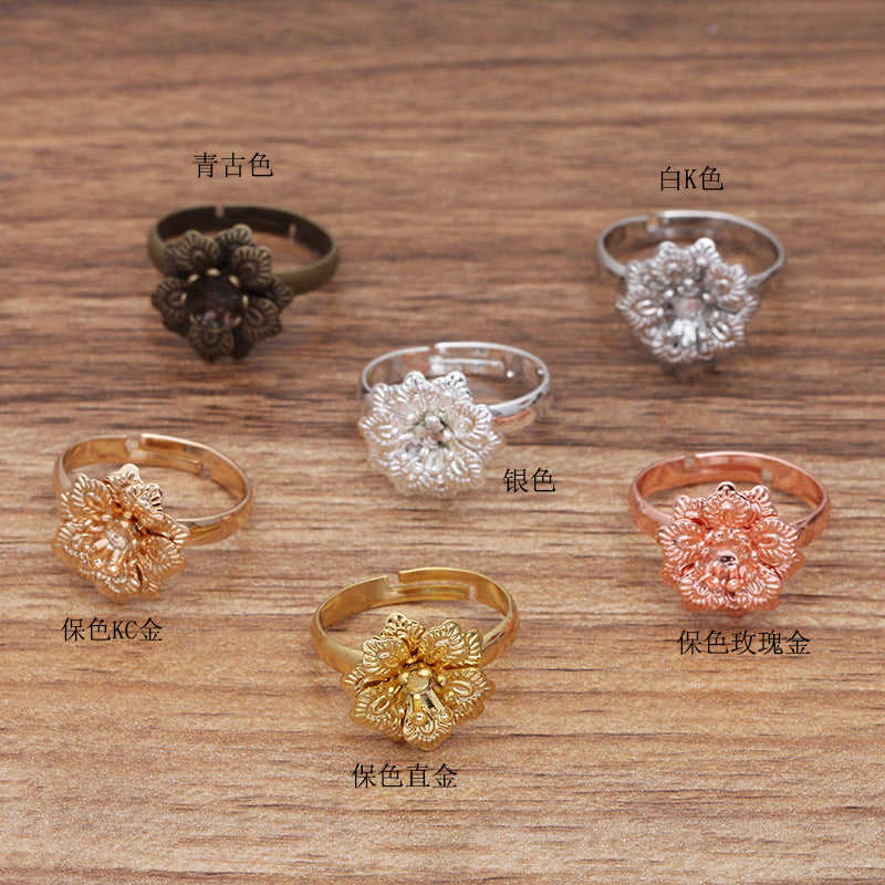Bague circulaire ouvrante à breloque florale en filigrane, 100, 18KGP, 5mm, ronde, non poreuse, Base vierge, sertissage de pierres précieuses