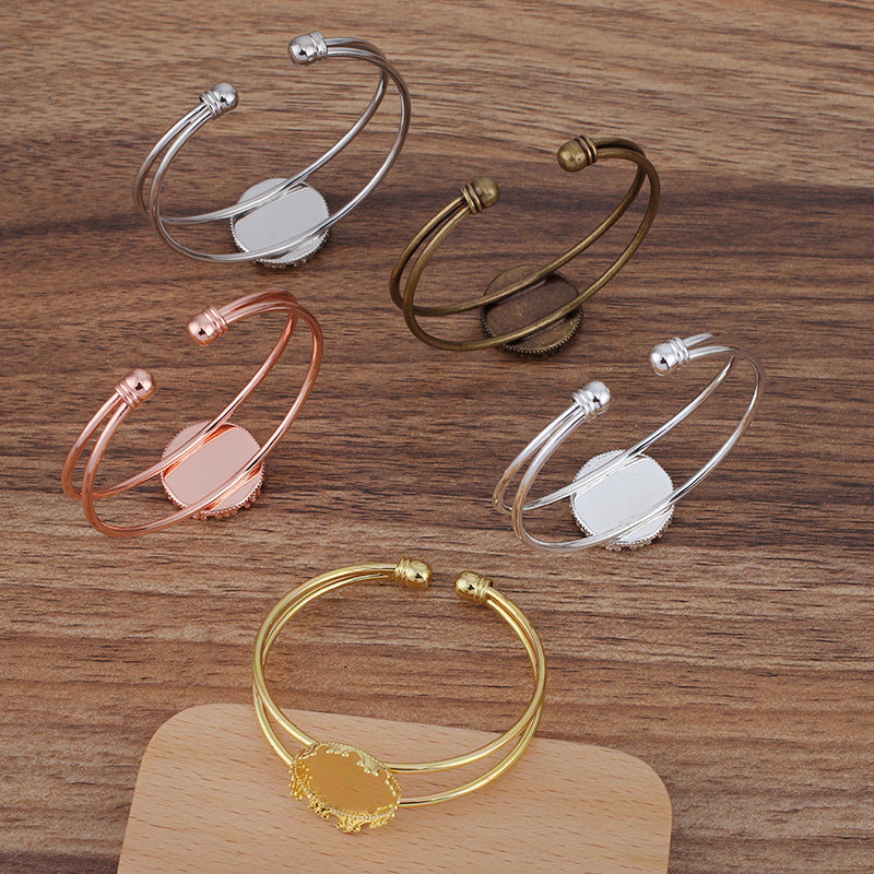 Bracelet à 5 bords de couronne, coupe à deux rangées, cercle ouvert, 18KGP, cabochon rond de 20mm, Base vierge, réglage des pièces de pierres précieuses