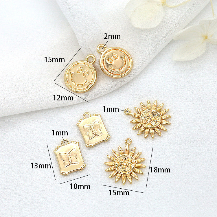 10 Schmetterling-Sonnen-Lächeln-Gesicht-Charm-Anhänger aus 14 Karat GF