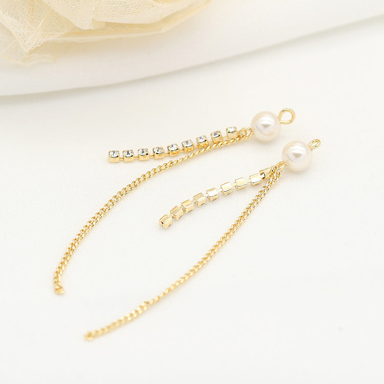 10 Schlangenketten-Quasten-Charm-Anhänger, Perle, Strass, verziert, 14 Karat GF