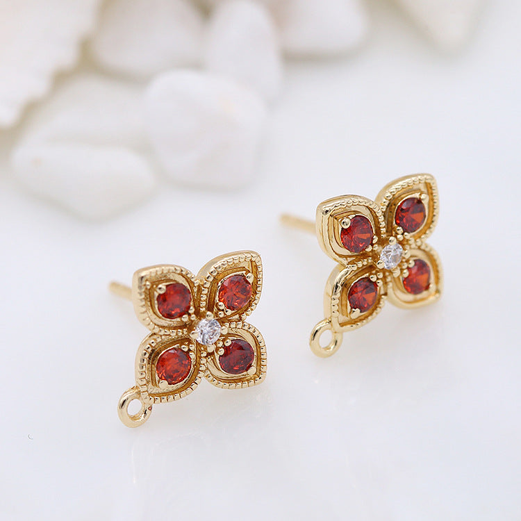 4 boucles d'oreilles à tige florales avec boucles d'oreilles GF 14 carats ornées de strass