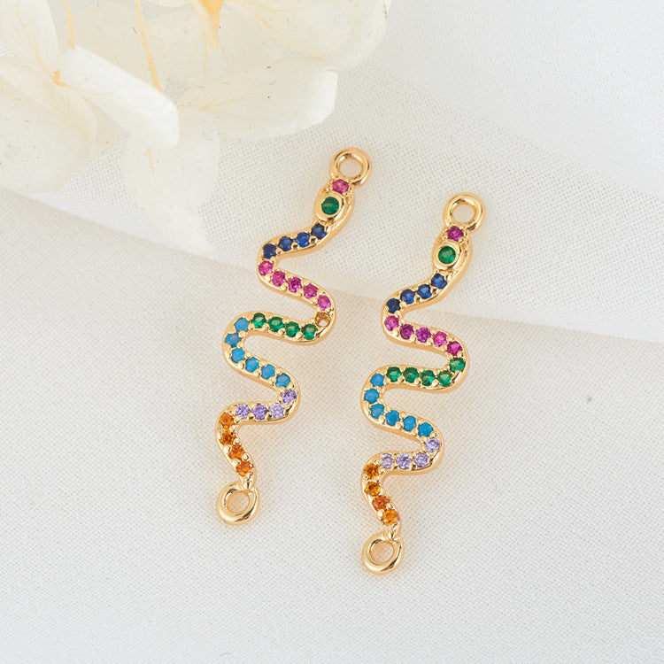 Snake Charm Pendant Rhinestone Embellished 14K GF