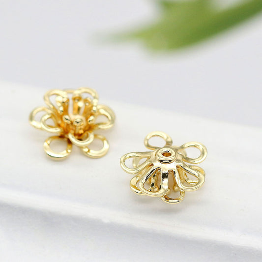 10 capuchons de perles florales, tasse 14K GF, entretoise de perles de charme
