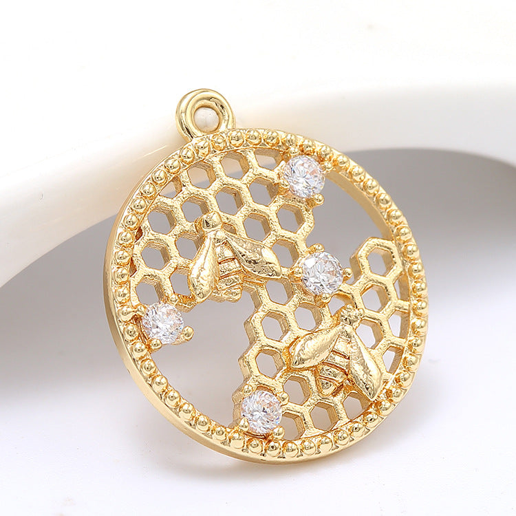 2 Round Honeycomb Star Waterdrop Circle Charm Pendant Rhinestone Embellished 14K GF