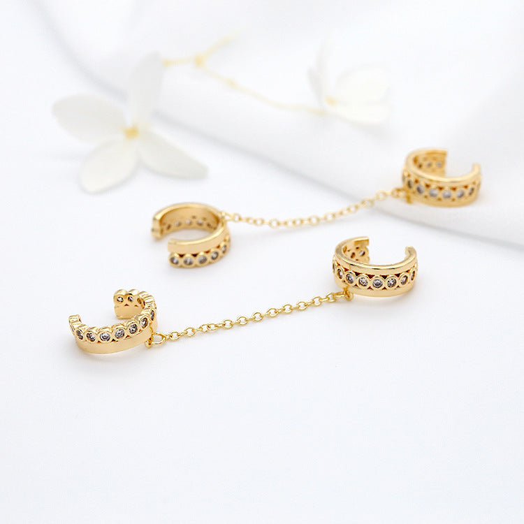 4 boucles d'oreilles en forme de cercle ouvert, câble, maillon de chaîne, enfileur, strass ornés de strass, 14K GF