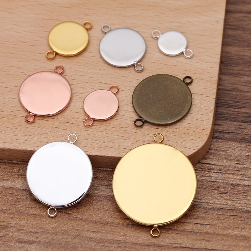 50 Plain Edge Bezel Cup Double Loop Charm Connector 18KGP 8mm 10mm 12mm 14mm 16mm 18mm 20mm 25mm Round Cabochon Blank Base Gemstone Setting
