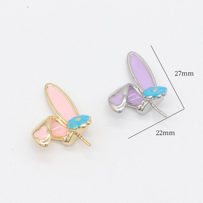 2 Lapin Charme Pendentif Émail Époxy 14K GF Perle Semi-Percée Perle Vierge