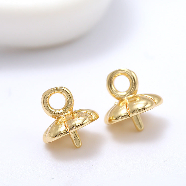 10 Pinch Bails 14K GF Pendant Top Connector Half Drilled Pearl Bead Blank