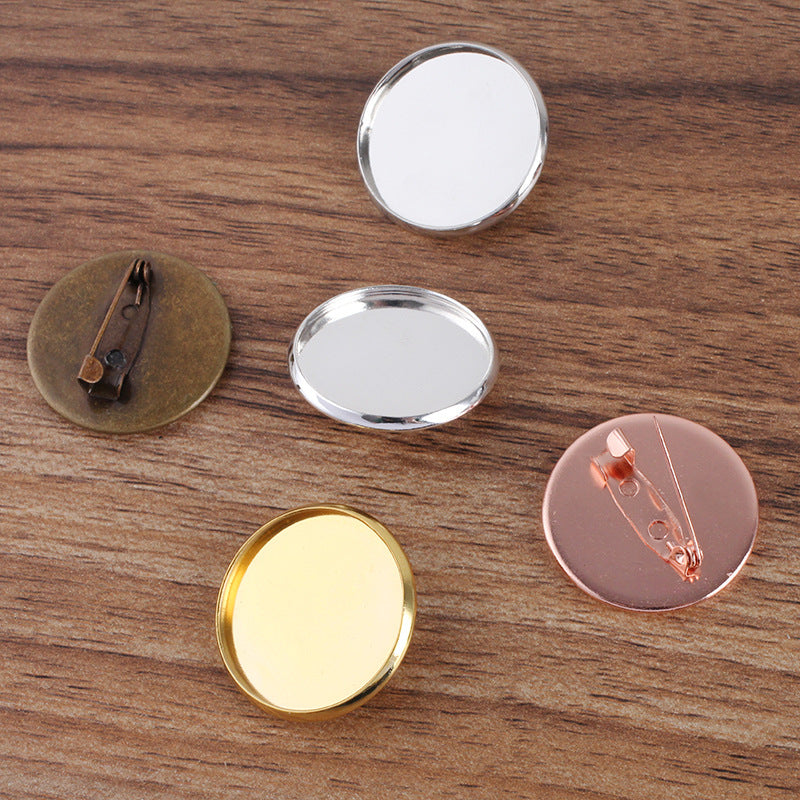 50 broches de sécurité pour tasse de lunette, 18KGP, 20mm, 25mm, cabochon rond, Base vierge, réglage de pièces de pierres précieuses