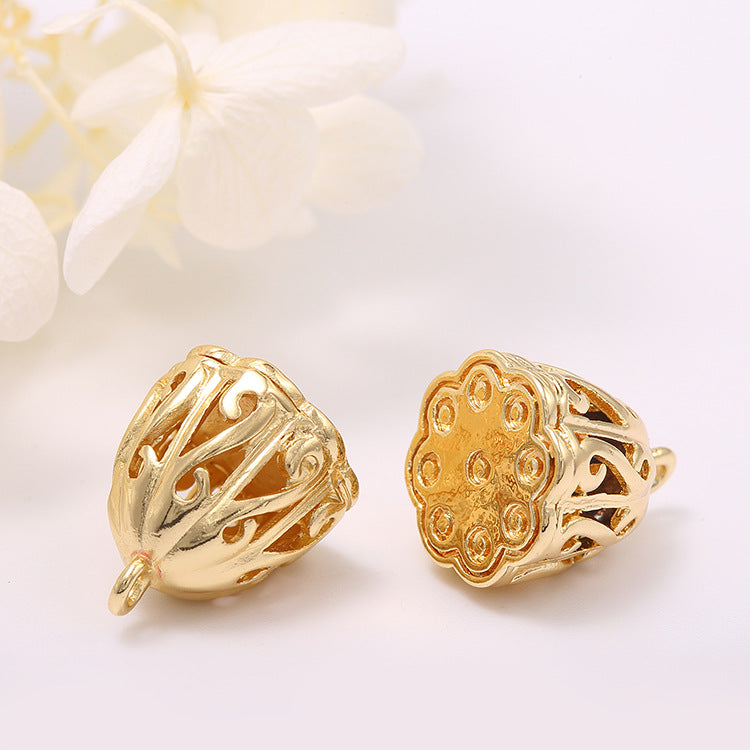 2 Hollow Lotus Seedpod Charm Pendant 14K GF
