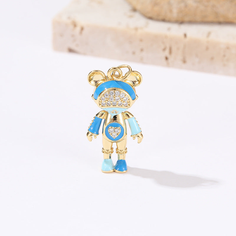 2 Maus Roboter Charm Anhänger Emaille Epoxy Strass 14K GF