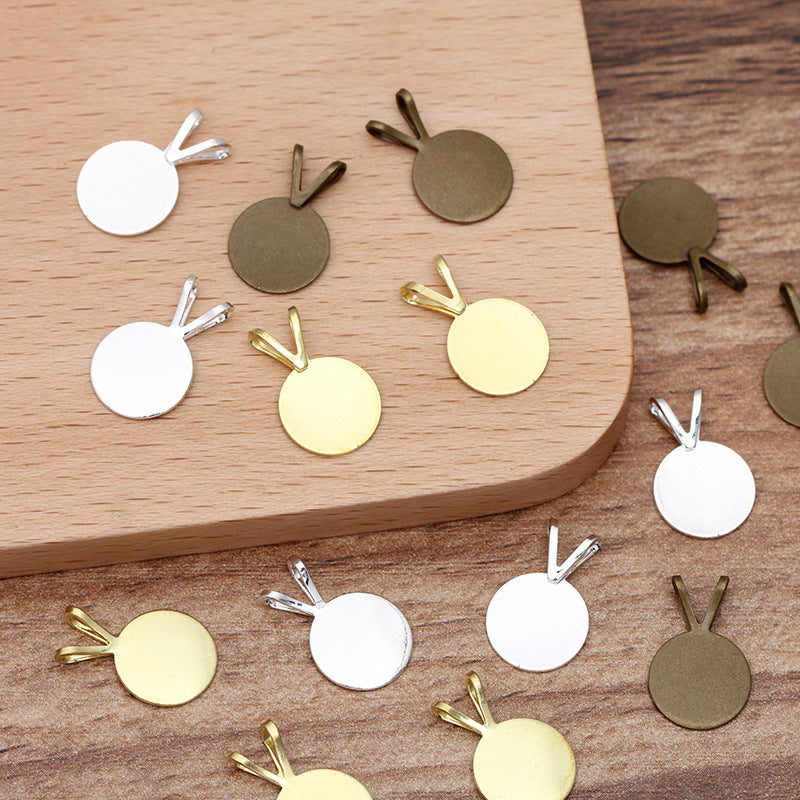 100 flache Pad-Charm-Anhänger, 18 kg, 10 mm, runder Cabochon, leere Basis, Edelsteinfassung