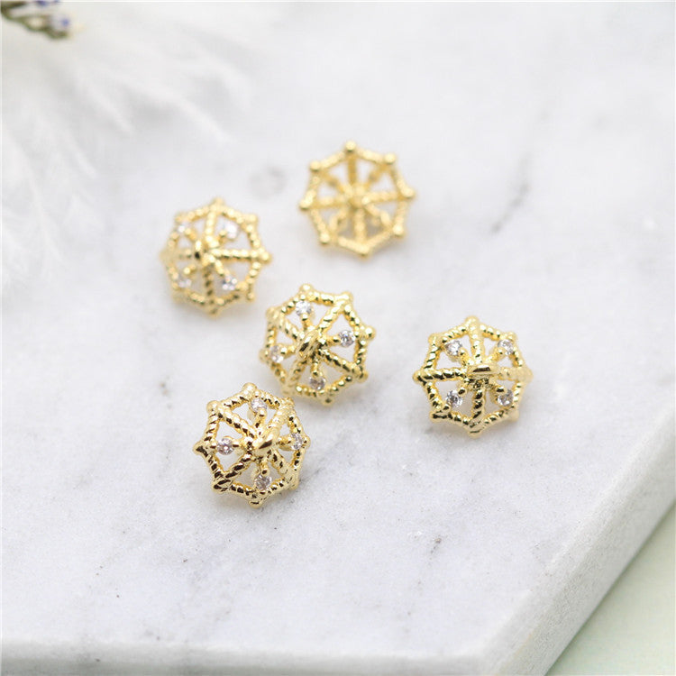10 pendentif à breloque florale creuse strass embelli 14K GF perle à moitié percée perle vierge