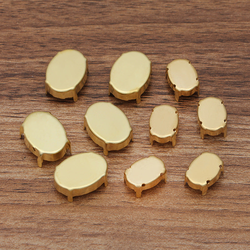 100 Four Claw Charm Flat Back Settings 18KGP 10x14mm 13x18mm Oval Cabochon Rhinestone Zircon Gemstone Blank Base