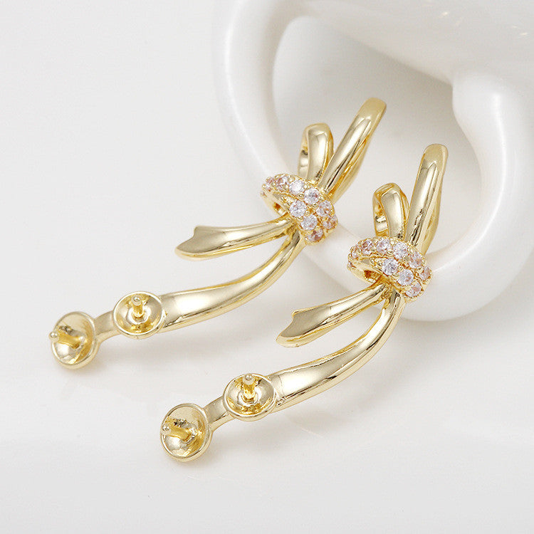 5 Schleifen-Charm-Anhänger mit Strass verziert, 14K GF, halbgebohrte Perle, Rohling