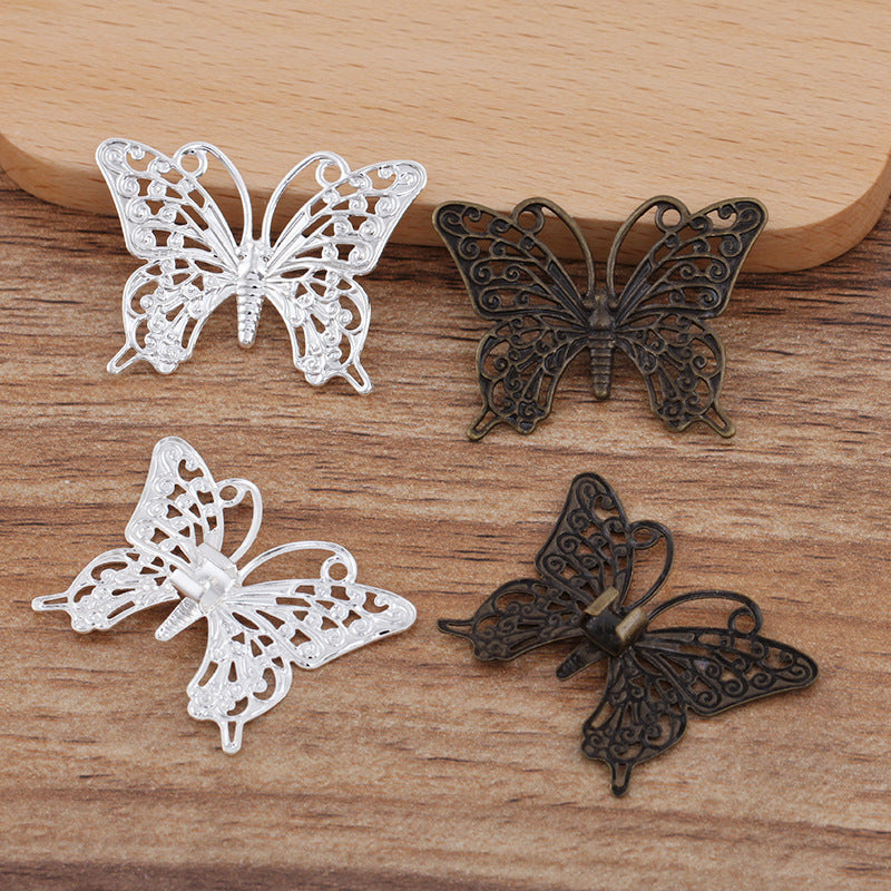 200 Flat Filligree Butterfly Charm Hairstring Buckle Silver Plated Flat Back Cabochon Blank Base Gemstone Piece Setting