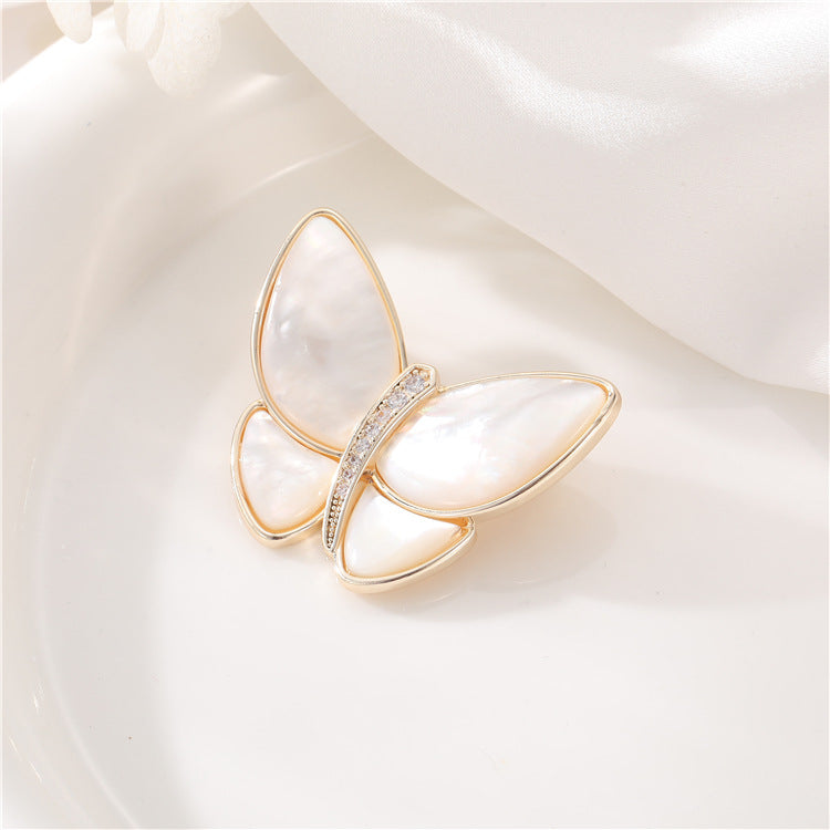 2 Broche Papillon 14K GF Perle Coquille Strass Embellie Demi-Percée Perle Perle Vierge