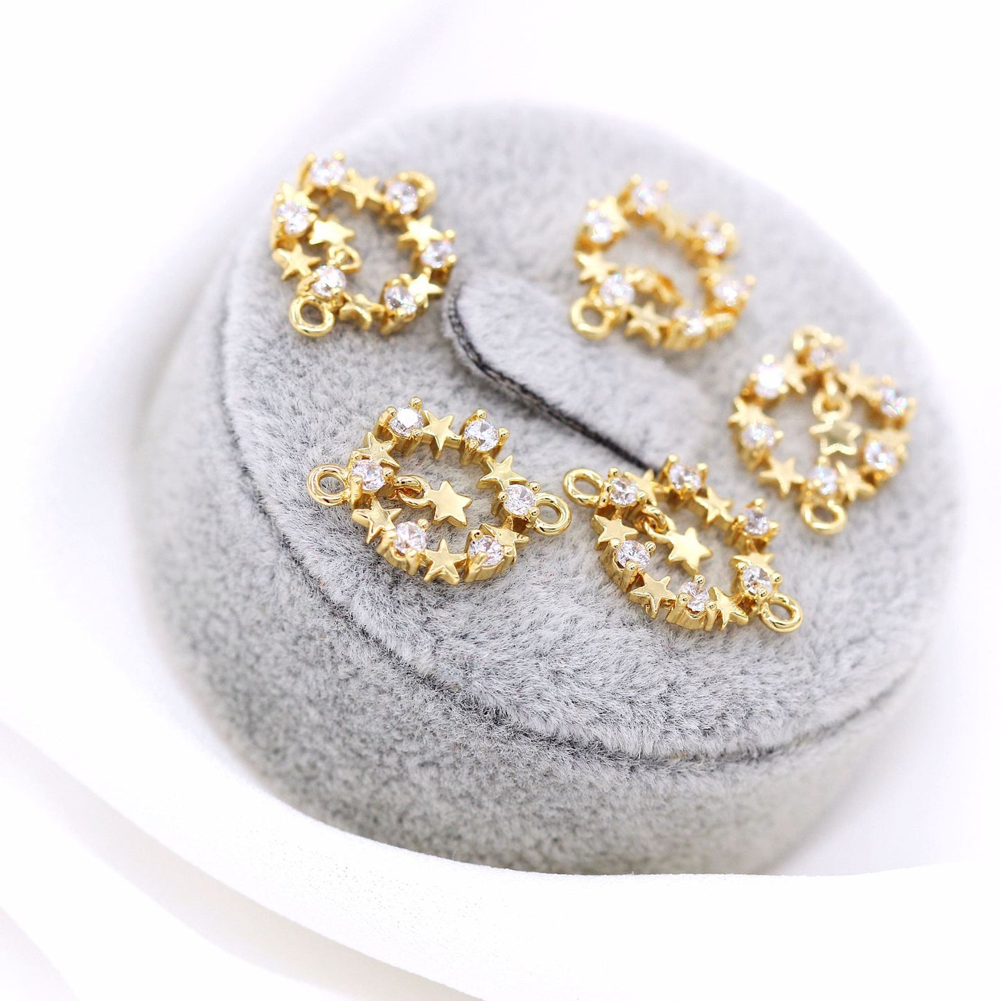 5 Double boucle ronde étoile cercle charme connecteur strass embelli 14K GF
