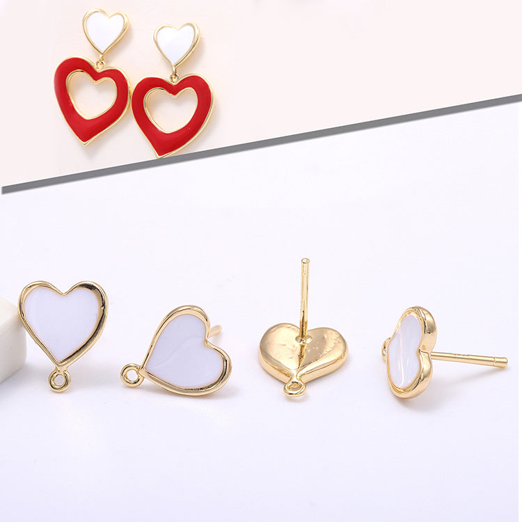 Boucles d'oreilles à 4 clous en forme de cœur avec boucle d'oreille ornée de coquillages 14 carats GF