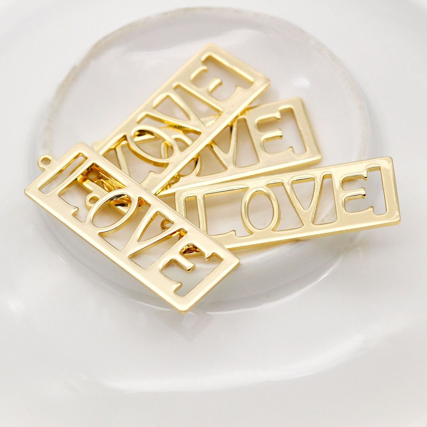 10 pendentifs à breloques rectangulaires en forme de pièce d'amour 14K GF