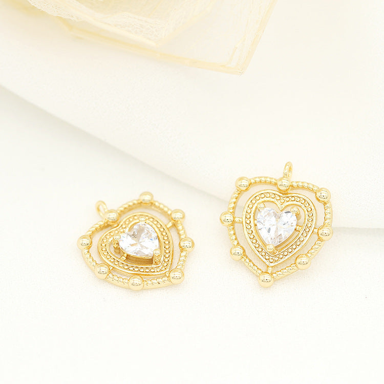 5 pendentif à breloque coeur creux orné de strass 14K GF