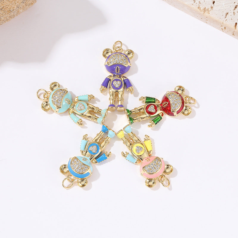 2 Maus Roboter Charm Anhänger Emaille Epoxy Strass 14K GF