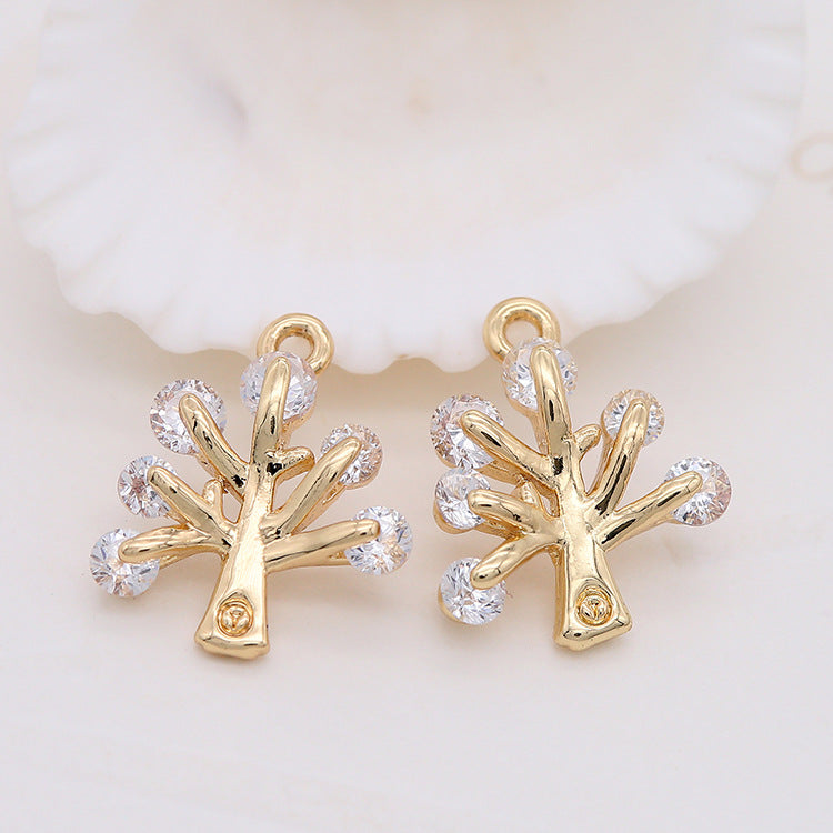 2 pendentif à breloque arbre creux orné de strass 14K GF