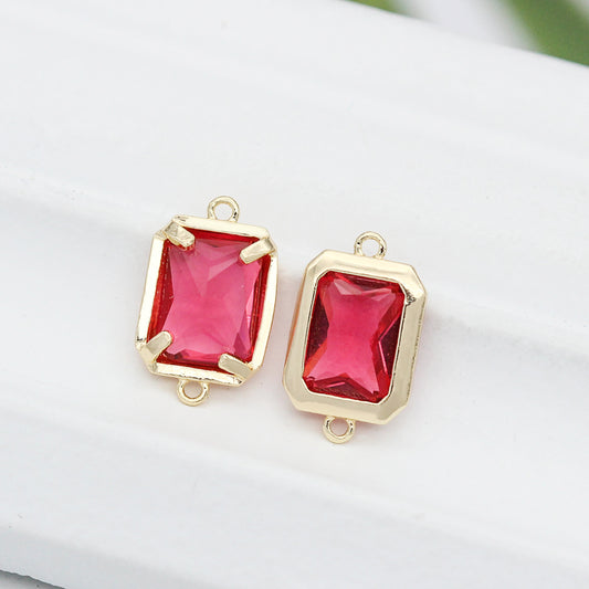 10 doppelt geschlungene rechteckige Charm-Verbindungsstücke mit Strassverzierung aus 14-karätigem GF