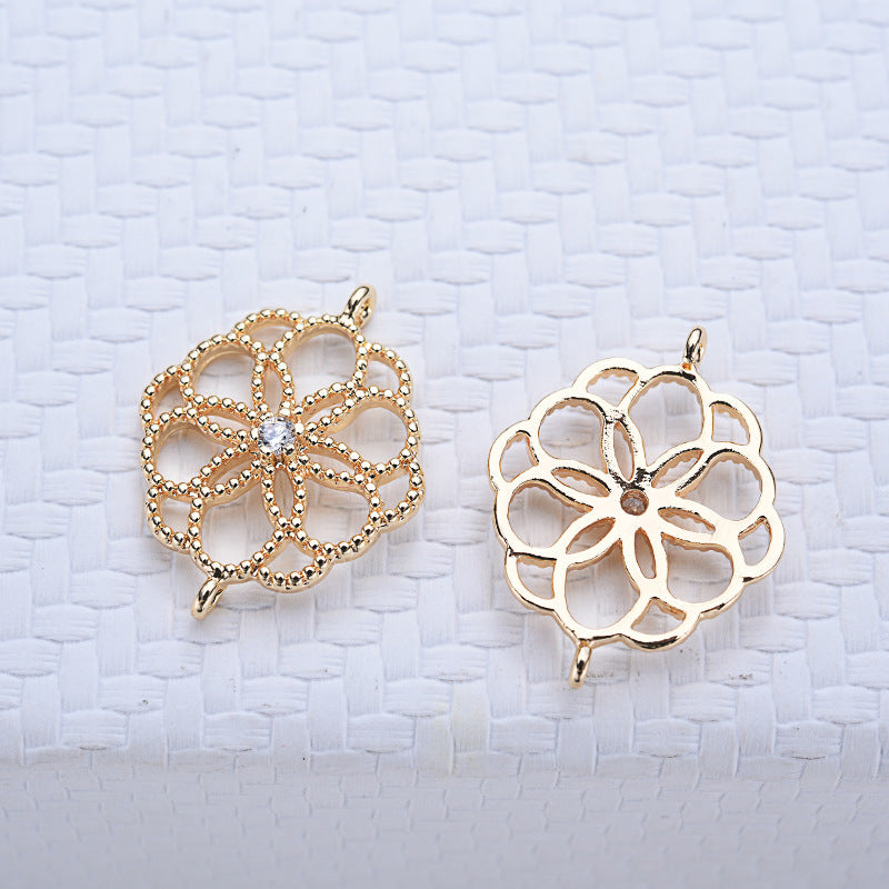 20 connecteurs de charme floral creux à double boucle ornés de strass 14K GF