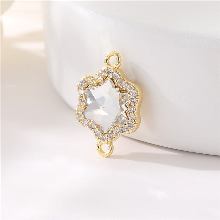 2 Double boucle étoile papillon coeur lune diamant charme connecteur strass embelli 14K GF