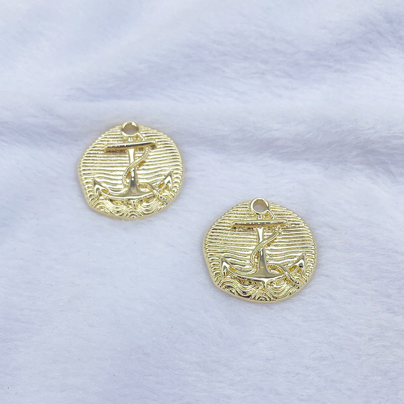 2 Round Anchor Piece Charm Pendant 14K GF