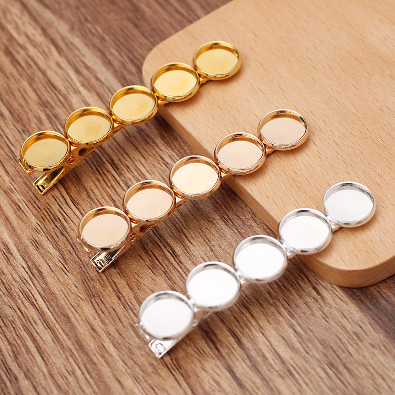 10 Haar-Krokodilklemmen-Haarnadel mit fünf glatten Rändern, 18 kgp, 12 mm, runde Cabochon-Rohling-Basis, Edelstein-Stück-Fassung