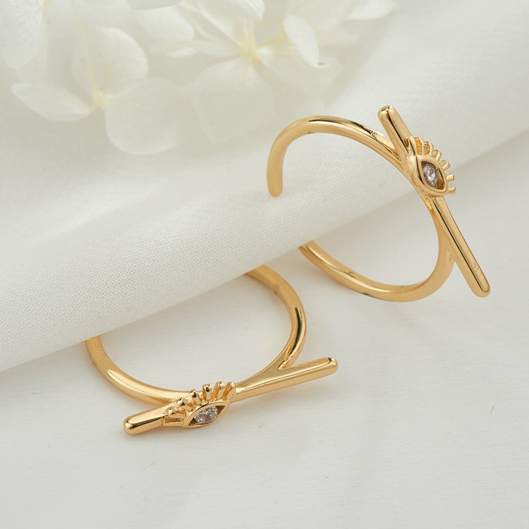 2 Open Circle Star Eye Statement Ring Rhinestone Embellished 14K GF