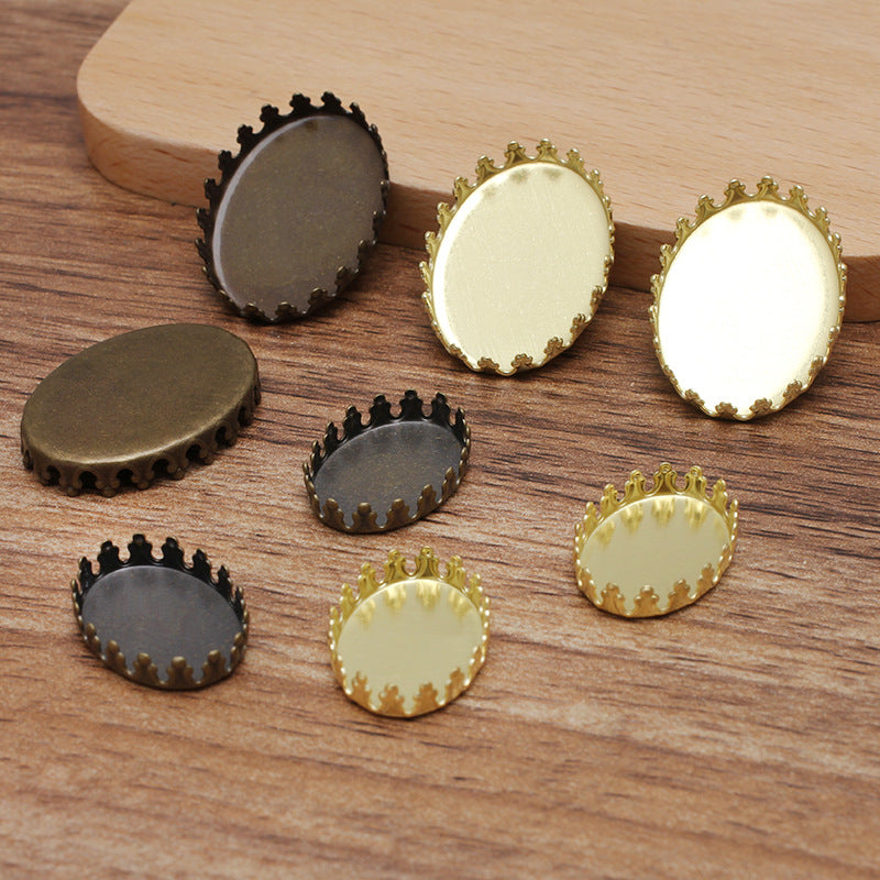 50 Crown Edge Bezel Cup Charm Flat Back Settings 18KGP 13x18mm 18x25mm Oval Cabochon Rhinestone Zircon Gemstone Blank Base