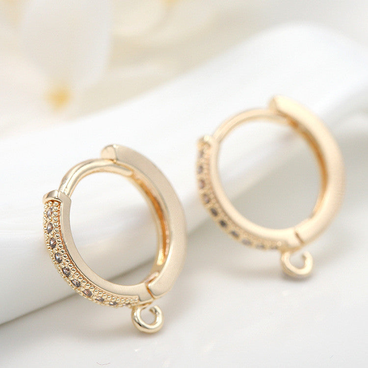 4 Round Hoop Earrings with Loop Rhinestone Embellished 14K GF Earing
