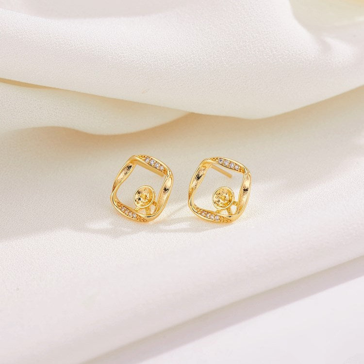 4 boucles d'oreilles rondes, carrées, papillon, ornées de strass, 14K GF, boucles d'oreilles à moitié percées, perles vierges