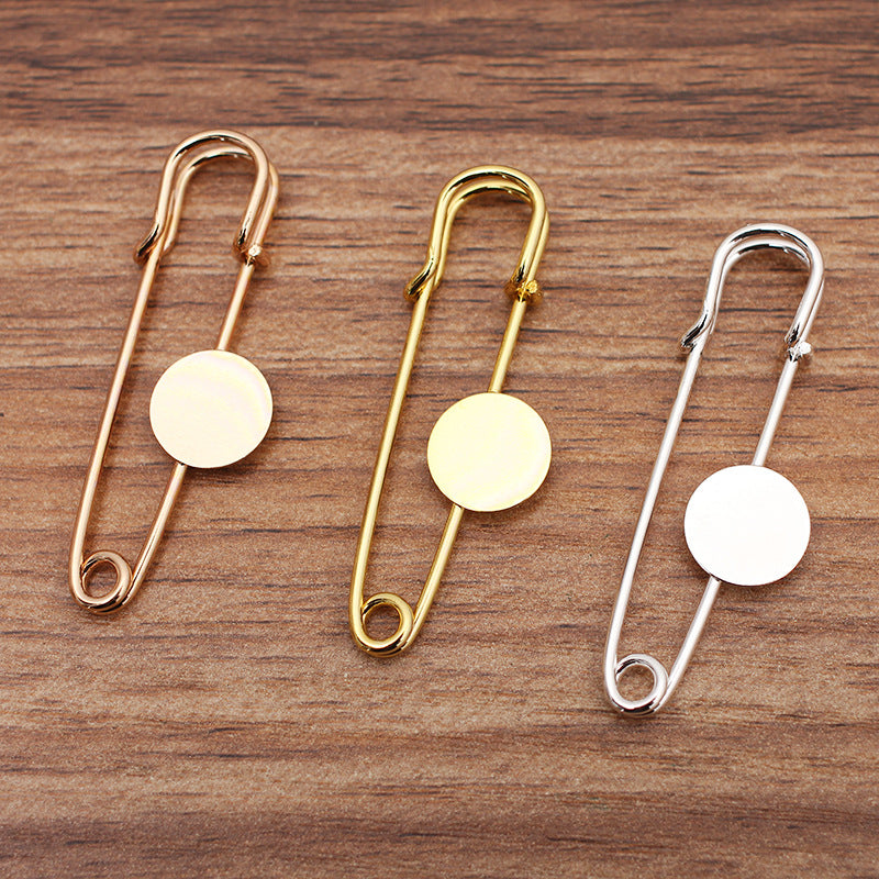 20 Safe Brooch Pin 18KGP 8mm 12mm Round Cabochon Blank Base Gemstone Piece Setting
