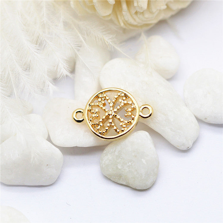 10 connecteurs de charme floral creux rond à double boucle 14K GF