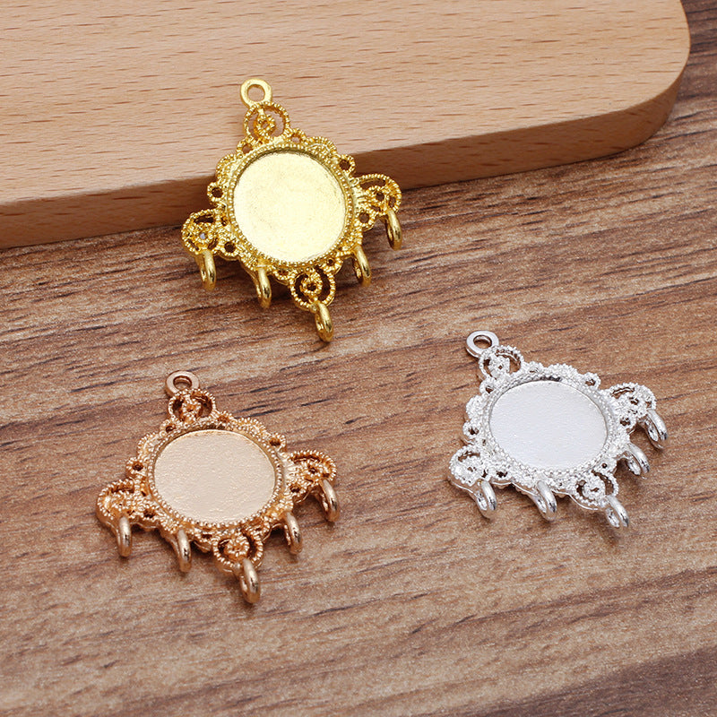 50 filigrane multi-boucles bord dentelé lunette tasse charme floral 18KGP 12mm cabochon rond base vierge pierre précieuse pièce réglage